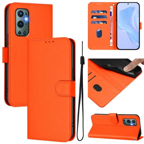 Funda de Cuero con Cordón para OnePlus 9 Pro Skin Feel (Naranja)