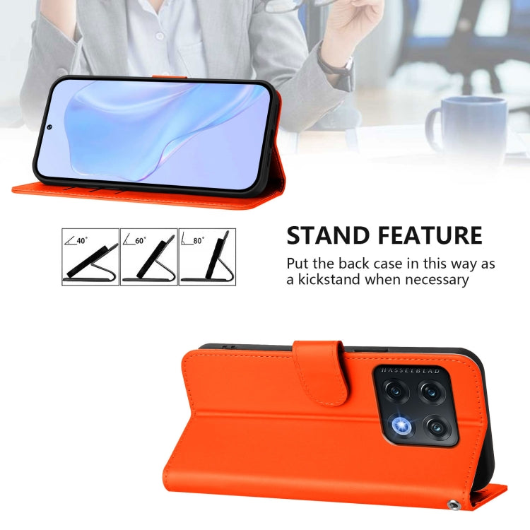 Funda de Cuero con Cordón para OnePlus 10 Pro 5G con Tacto de Piel (Naranja)