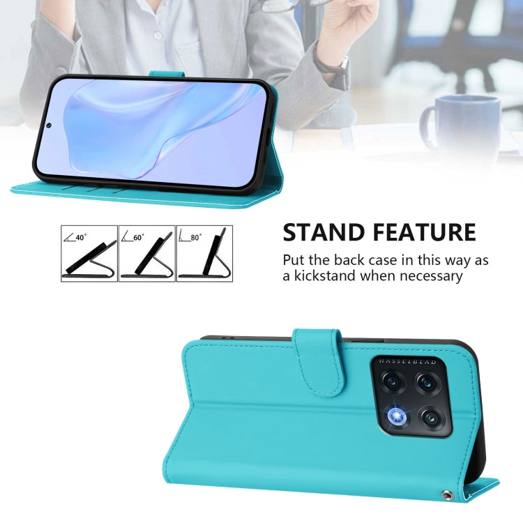 Funda de Cuero con Cordón para OnePlus 10 Pro 5G con Tacto de Piel (Azul Lago)