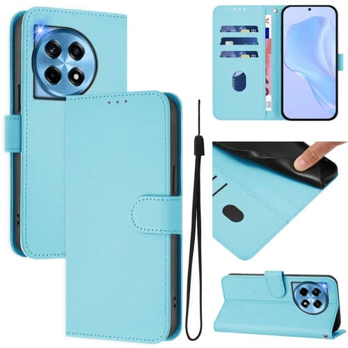 Funda de Cuero con Cordón para OnePlus 12 5G con Tacto de Piel (Azul Cielo)