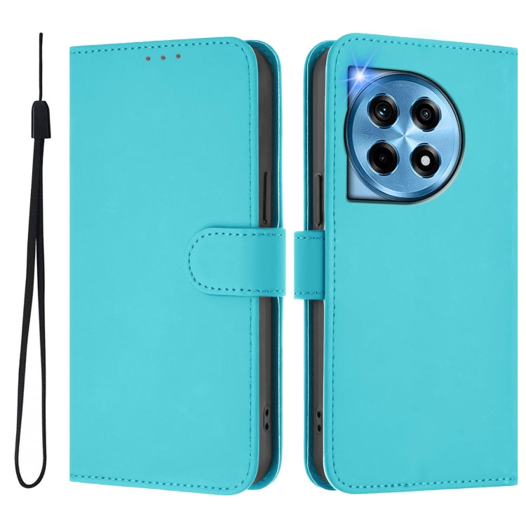 Funda de Cuero con Cordón para OnePlus 12 5G con Tacto de Piel (Azul Lago)