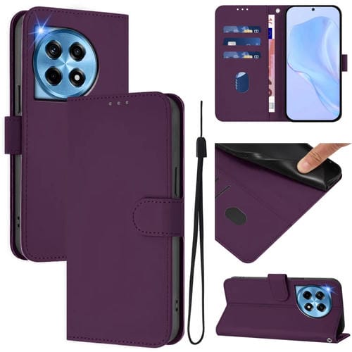 Funda de Cuero con Cordón para OnePlus 12 5G con Tacto de Piel (Violeta)