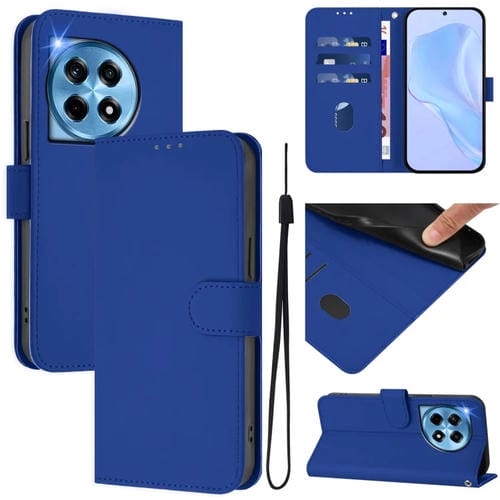 Funda de Cuero con Cordón para OnePlus 12R 5G con Tacto de Piel (Azul Oscuro)