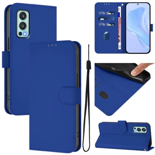 Funda de Cuero con Cordón para OnePlus Nord 2 5G (Azul Oscuro)
