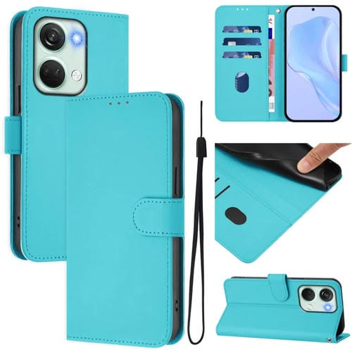 Funda de Piel con Textura y Cordón para OnePlus Nord 3 Ace 2V (Azul Lago)