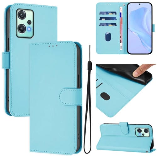 Funda de Cuero para OnePlus Nord Ce 2 Lite 5G con Textura de Piel y Cordón (Azul Cielo)