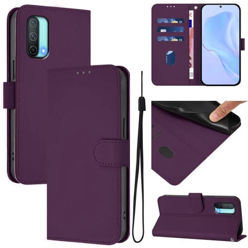 Funda de Cuero Textura Piel para OnePlus Nord Ce 5G con Cordón (Violeta)
