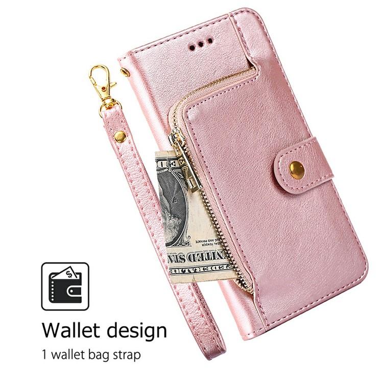 Funda de cuero con cremallera para Samsung Galaxy F06 5G (oro rosa)