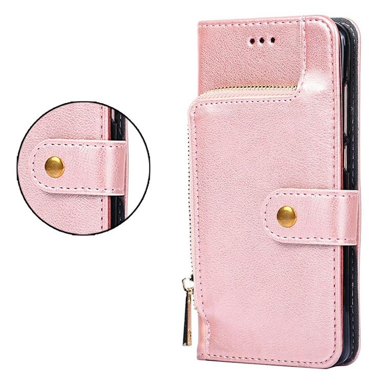 Funda de cuero con cremallera para Samsung Galaxy F06 5G (oro rosa)