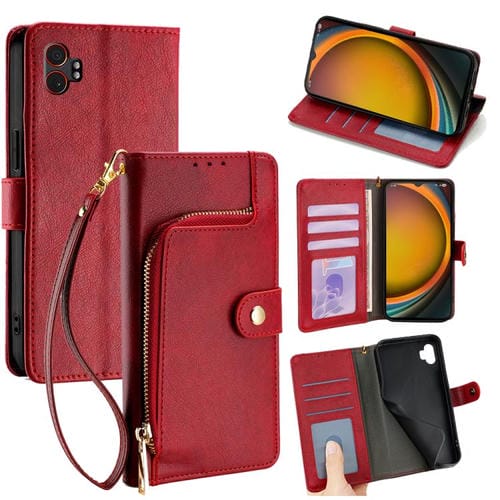 Funda de cuero con cremallera para Samsung Galaxy Xcover 7 Pro 5G (roja)
