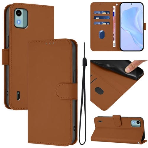 Funda de Piel Sintética con Cordón para Nokia C12 (Marrón)