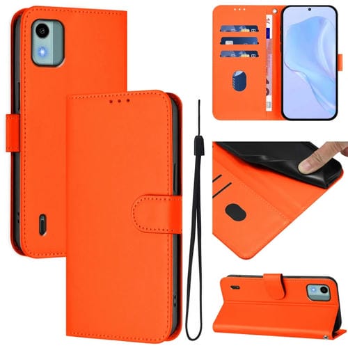 Funda de Piel Sintética con Cordón para Nokia C12 (Naranja)