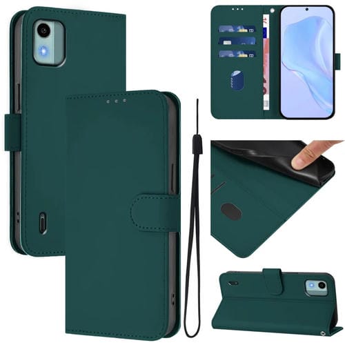 Funda de Piel Sintética con Cordón para Nokia C12 (Verde Oscuro)