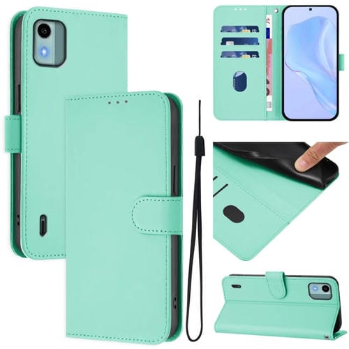 Funda de Piel con Cordón para Nokia C12 Protección y Estilo (Verde Menta)