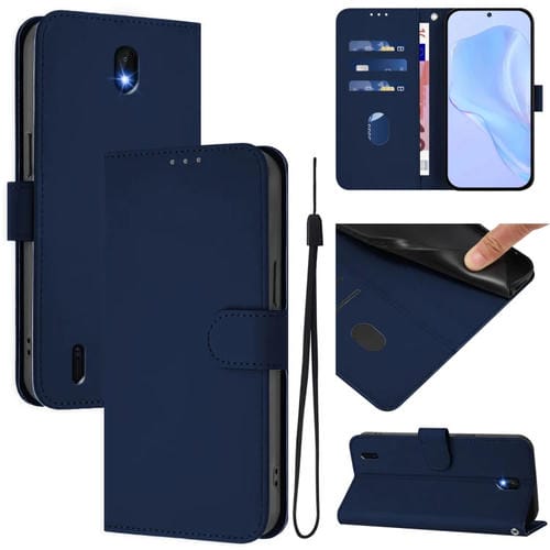 Funda de Piel con Textura y Cordón para Nokia C01 Plus/C1 2.ª Edición (Azul Marino)
