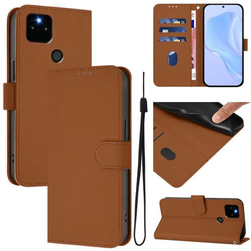Funda de Cuero con Cordón para Google Pixel 5A (Marrón) Diseño Piel Liso Tacto Agradable