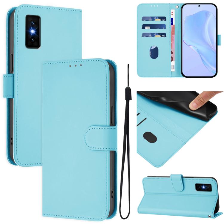 Funda de cuero con textura de piel y cordón para Infinix GT 30 Pro (azul cielo)