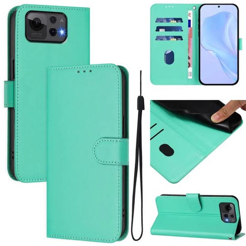 Funda de Cuero con Textura de Piel y Cordón para Asus Zenfone 12 Ultra (Verde)