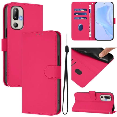 Funda de Piel para HTC U24 Pro con Tacto Suave y Color Liso (Rosa y Rojo)