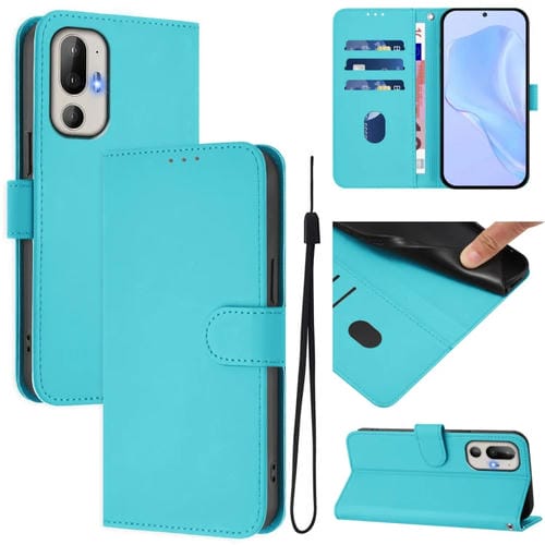 Funda de Piel para HTC U24 Pro con Tacto Suave y Color Liso (Azul Lago)