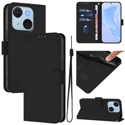 Funda de Piel Sintética con Cordón para Teléfono Itel A50C (Negro)