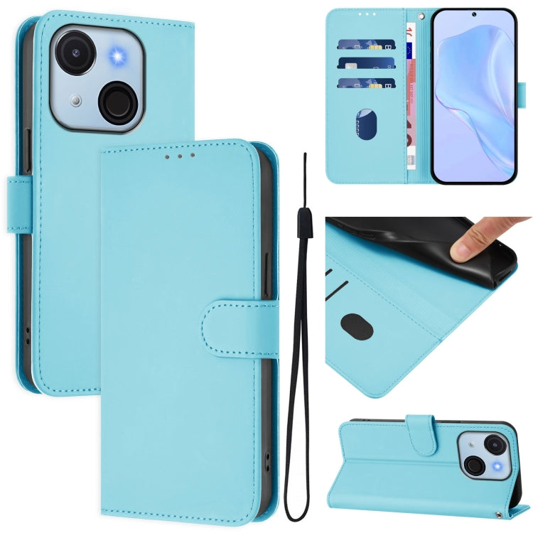 Funda de Piel Sintética con Cordón para Teléfono Itel A50C (Azul Cielo)