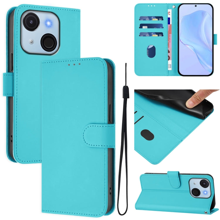 Funda Piel Sintética con Cordón para Teléfono Itel A50C (Azul Lago)