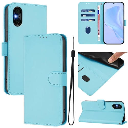 Funda de Piel para Sony Xperia 5 Vi con Cordón y Tacto Suave (Azul Cielo)