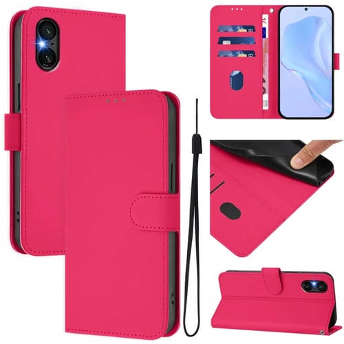 Funda de Piel para Sony Xperia 5 Vi con Cordón (Rosa Rojo)