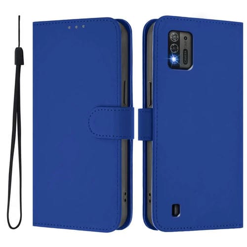Funda de cuero con textura de piel y cordón para ZTE Blade A52 Lite (azul oscuro)