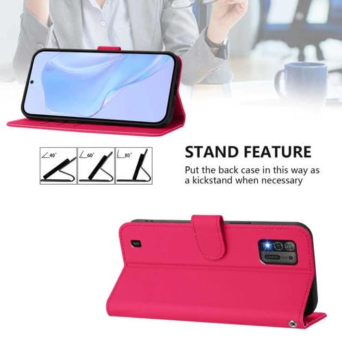 Funda de cuero con textura de piel y cordón para ZTE Blade A52 Lite (rosa y rojo)