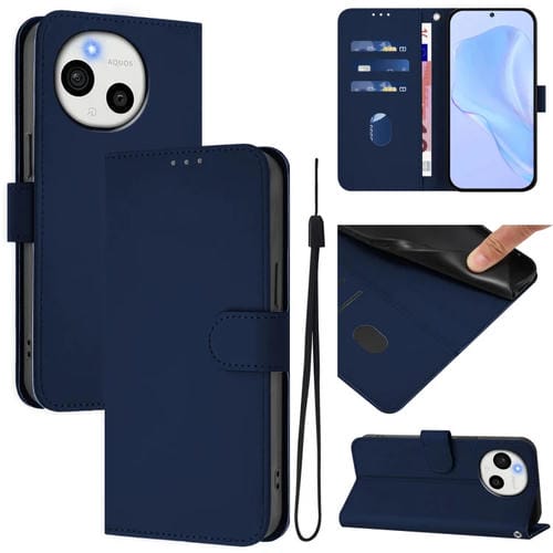 Funda de Cuero con Cordón para Sharp Aquos Sense9 Plus con Tacto de Piel (Azul Marino)