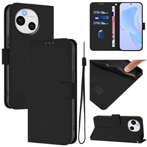 Funda de Cuero con Cordón para Sharp Aquos Sense9 Skin Feel (Negro)