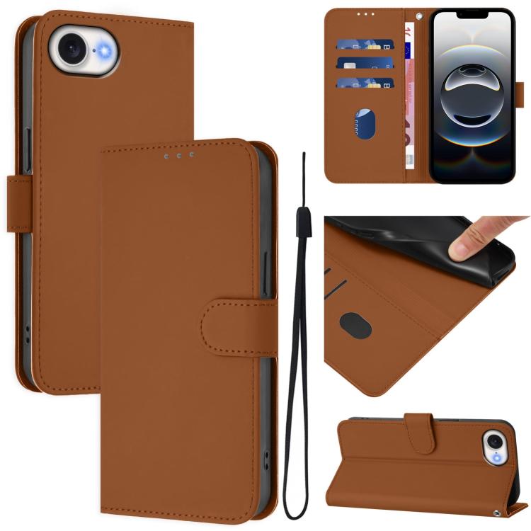 Funda para iPhone 16E con Cordón Piel Color Liso (Marrón)