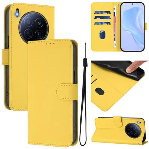 Funda de piel con cordón para Tecno Camon 40 Premier Skin Feel (amarillo limón)