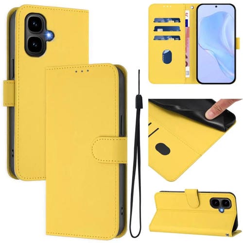 Funda de piel con textura de color liso y cordón para Tecno Pop 10 (amarillo limón)