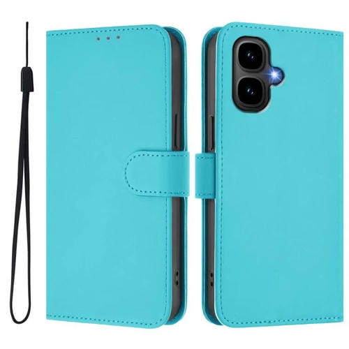 Funda de piel con cordón para Tecno Pop 10, color liso y tacto suave (azul lago)