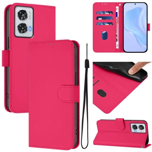 Funda de Piel Sintética con Cordón para Motorola Edge 50 Fusion (Rosa y Rojo)