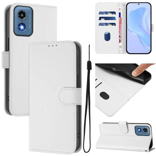 Funda de Cuero con Cordón para Motorola Moto G Play 5G (2024) con Tacto de Piel (Blanco)