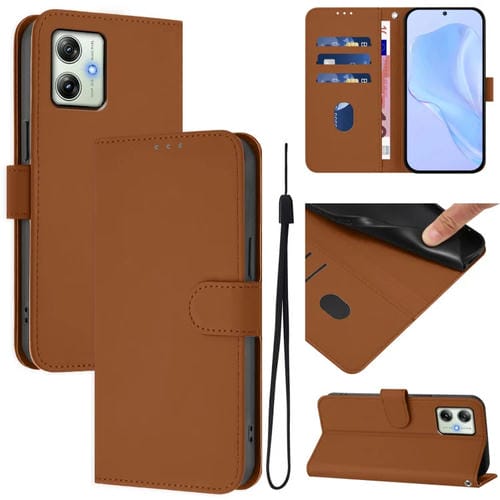 Funda de Piel Sintética con Cordón para Motorola Moto G64 (Marrón)