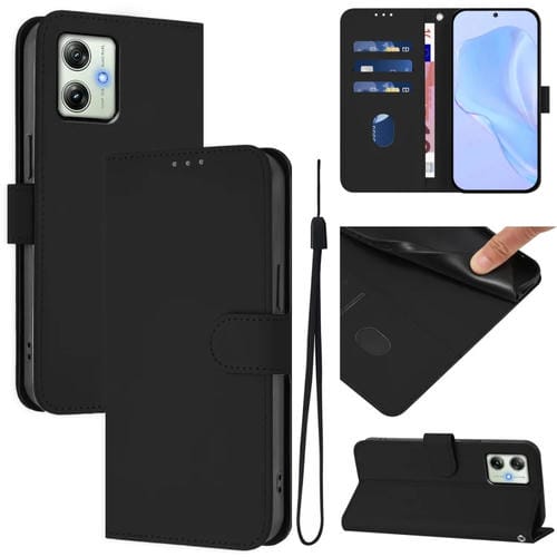 Funda de Piel Sintética con Cordón para Motorola Moto G64 (Negro)