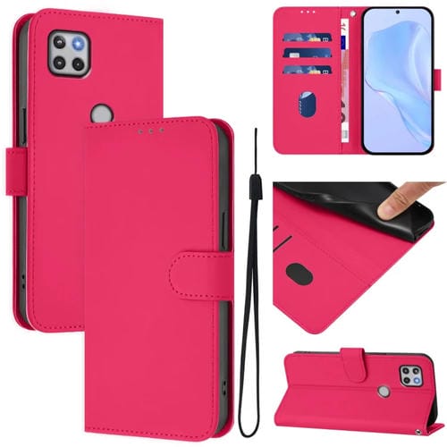 Funda de Piel Sintética con Cordón para Motorola One 5G Ace (Rosa y Rojo)