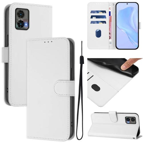 Funda de Piel Sintética con Cordón para Motorola Edge 30 Neo Skin Feel (Blanco)