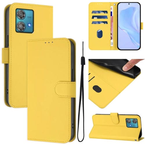 Funda de Piel Sintética con Cordón para Motorola Edge 40 Neo 5G (Amarillo Limón)