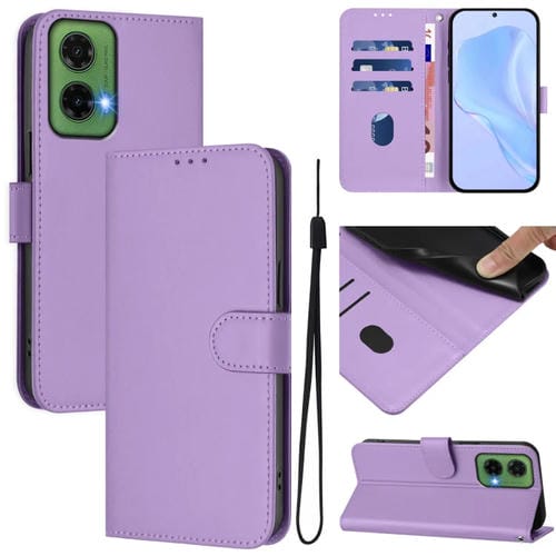 Funda de Piel Sintética con Cordón para Motorola Moto G35 (Morado Lavanda)