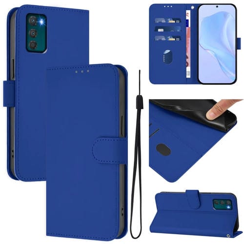 Funda de Piel Sintética con Cordón para Motorola Moto G42 4G (Azul Oscuro)
