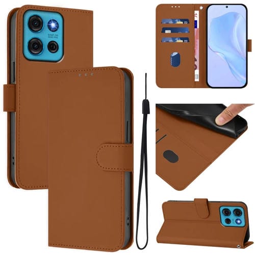 Funda de Piel Sintética con Cordón para Motorola Moto G75 5G (Marrón)