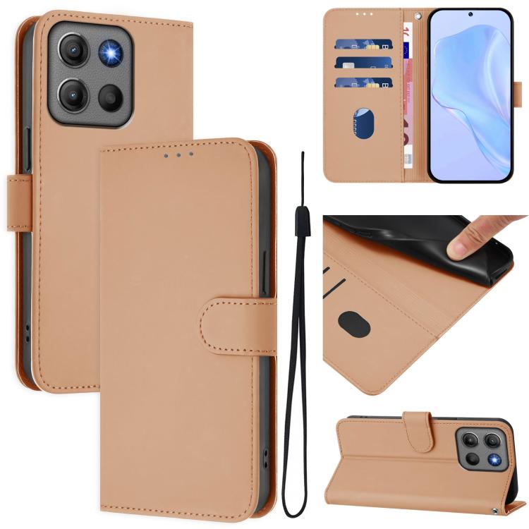 Funda de piel con cordón para Motorola Moto G15 Power, color piel