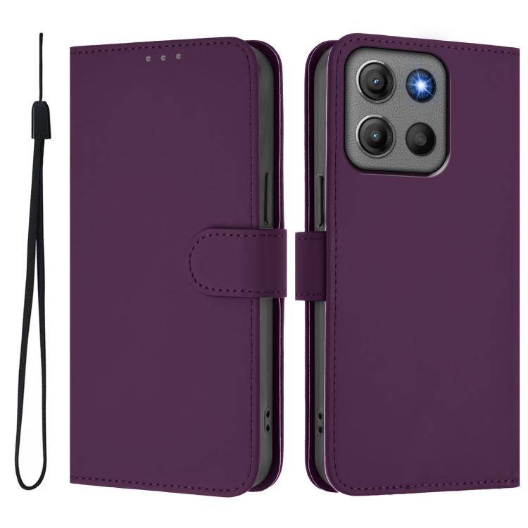 Funda de cuero con cordón para Motorola Moto G15 Power, color liso, con tacto suave (violeta)