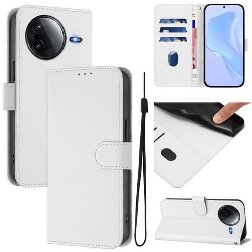 Funda de Cuero con Cordón para Redmi K80/K80 Pro, Color Sólido y Tacto Suave (Blanco)